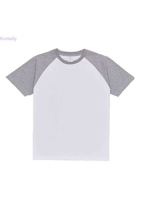 Men’s Raglan Contrast T Shirt 230g Solid Color Retro Heavy Shoulder T Shirt Pure Cotton Matching Color Loose Short Sleeve Lightweight Short Sleeve T-Shirt,Large/(White)