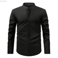 thumbnail image 1 of Kureaily Men's Retro Stand Collar Long Sleeve Stretch Shirt Comfortable Business Casual Formal Wear Stylish Top Short Sleeve Shirts, 1 of 1