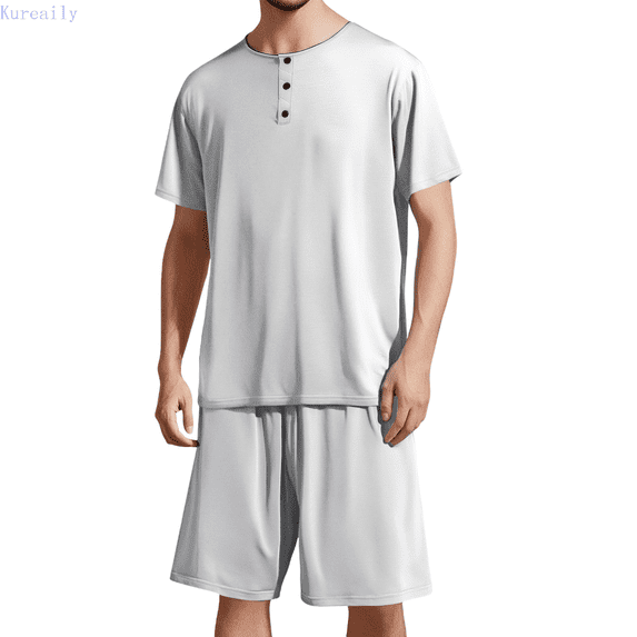 Kureaily Men's Round Neck Short Sleeve Top Shorts Casual Style Homewear Pajama Set Mens Sets Loungewea