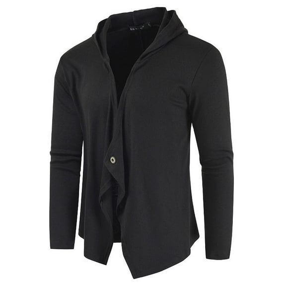 Kureaily Men's Ruffle Shawl Collar Cardigan Open Front Lightweight Long Length Drape Cape Overcoat