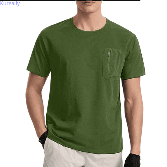 Kureaily Men's Short Sleeve Clothing Casual Seamless Indentation Pocket Design Sense Cool Feeling Breathable Shirt Top Athletic Tee T-Shirts