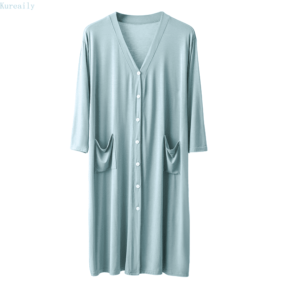 Kureaily Men's Sleeping Robe Cardigan Loose Pajamas Bathrobe Nightgown Casual Style Draped Loungewear T-Shirt Pajama Set
