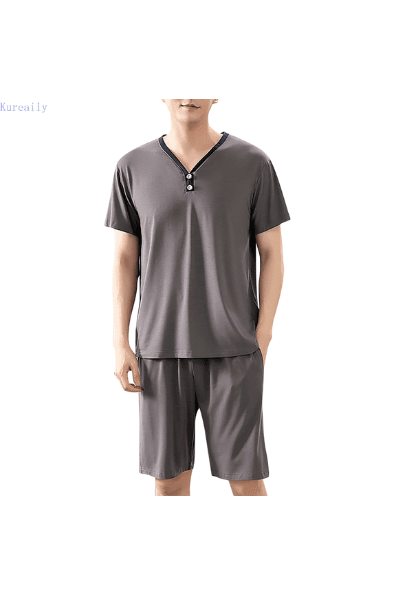 Men's Sleepwear Soft Smooth Short Sleeve Short Pant Sleepwear Man With Pockets Two Piece Pajamas Mens Sets Loungewea