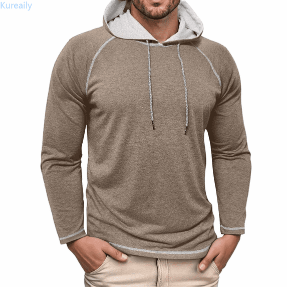 Kureaily Men's Slim Fit Hoodie Casual Pullover Sweatshirt For Everyday Wear Lightweight Comfortable Streetwear Top With Classic Solid Design Men's Crewneck Sweatshirts
