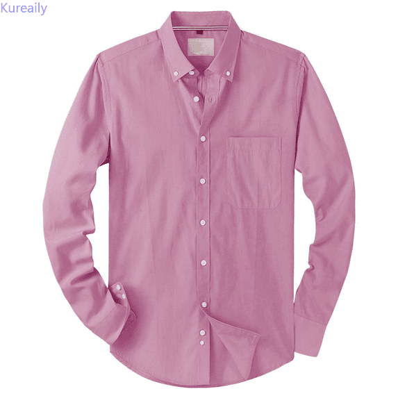 Kureaily Men's Slim Fit Long Sleeve Shirt Casual Linen Blend Business Wear Non Solid Color Top Mens Summer Shirts