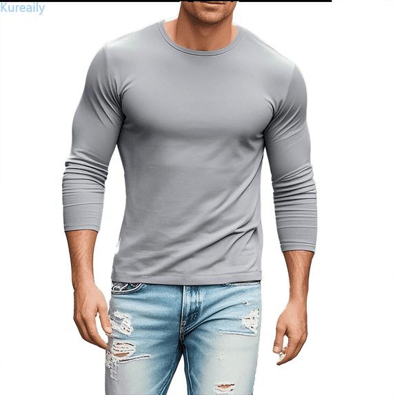 Kureaily Men's Soft T Shirt Hem Lightweight Long Sleeve Casual Basic Tee Shirt Casual Button Down Washed T-Shirts