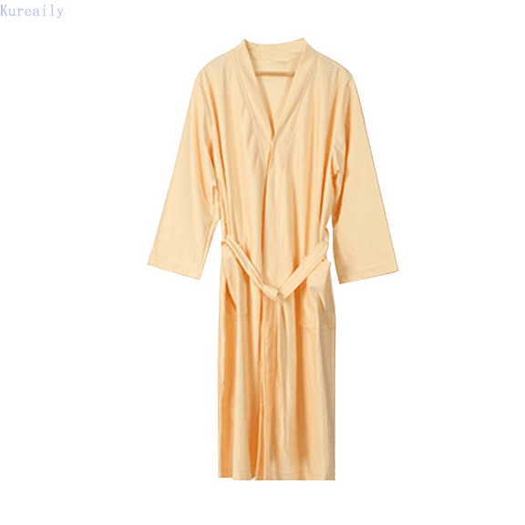 Kureaily Men's Solid Color Autumn Lightweight Couples' Knee Length Absorbent Bathrobe Bathrobe Sleepwear Short Sleeve Sleepwear