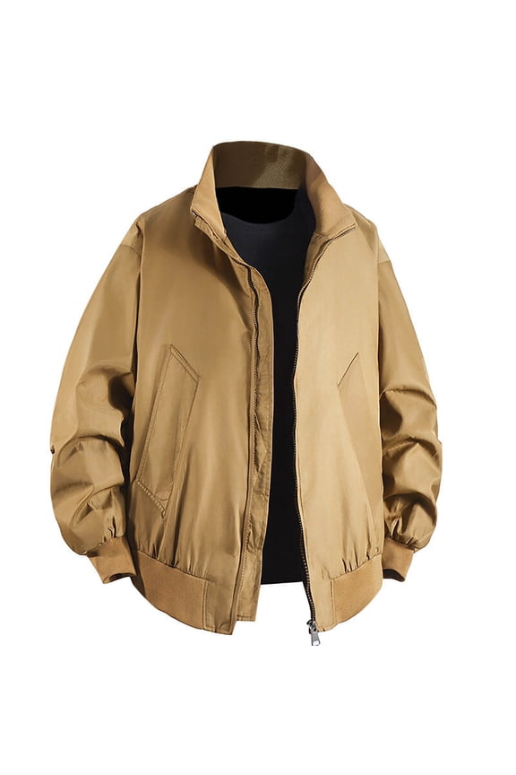 Men's Solid Color Casual Standing Collar Jacket Jacket Zipper Double Side Pocket Design Casual Standing Collar Baseball Clothing Casual Jacket