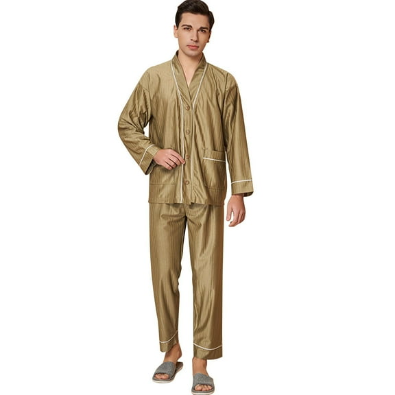 Kureaily Men's Solid Color Long Sleeve Thin Wicking Breathable Loungewear Set Couples' Pajamas Set Pajama Pants Sleepwear