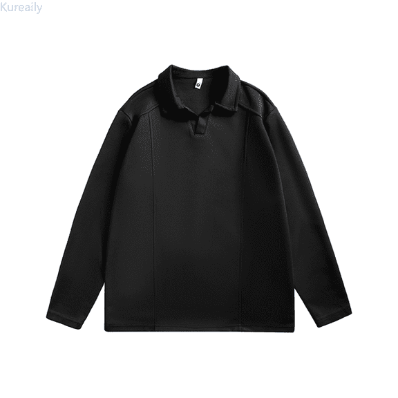 Kureaily Men's Solid Color Long Sleeved Lapel Casual Loose T Shirt For Autumn/Winter 2025 Tees T-Shirts for Men