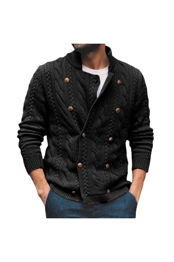 Men's Solid Colour Casual Style Half Turtleneck Double Knitted Sweater Cardigan Jacket