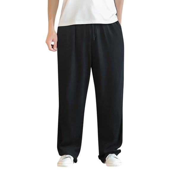 Kureaily Men's Spring And Summer Linen Casual Pants Solid Color Linen Trousers Elastic Waist