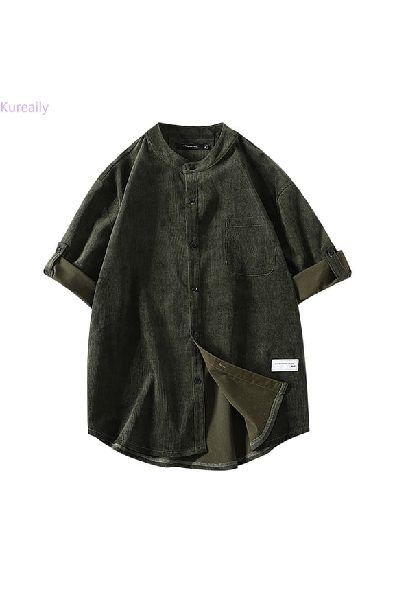 Men's Spring Summer Corduroy Button Down Shirts Casual Half Sleeve Shacket Jacket With Pocket Men's Casual Short Shirts,Medium/(Green)