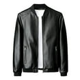thumbnail image 1 of Kureaily Men's Stand Collar Leather Jacket Lightweight Leather Outwear, 1 of 5