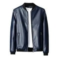 thumbnail image 1 of Kureaily Men's Stand Collar Leather Jacket Lightweight Faux Leather Outwear, 1 of 4