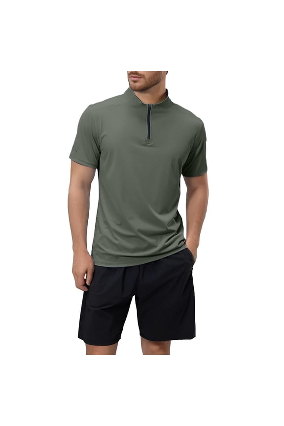 Men's Summer Outdoor Quick Drying Sports T Shirt Men's Standing Collar Half Zip Men's Fitness Clothes Loose Casual Running Training Short Sleeves Cotton Tee Shirt Top