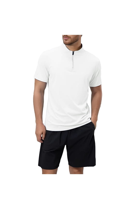 Men's Summer Outdoor Quick Drying Sports T Shirt Men's Standing Collar Half Zip Men's Fitness Clothes Loose Casual Running Training Short Sleeves Tees T-Shirts for Men