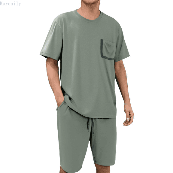 Kureaily Men's Summer Pajamas Home Suit Short Sleeve Shorts Young People Can Wear Home Clothes Soft Lightweight Sleep Sets