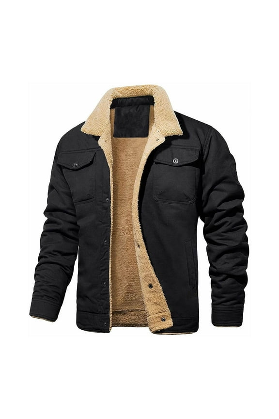 Men's Winter Jacket Lined Coat Warm Thick Jacket with Multi Pockets