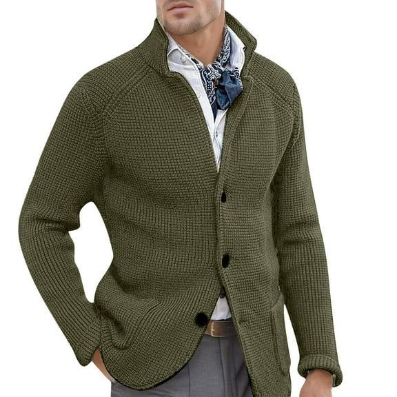 Kureaily Mens Autumn And Winter Slim Stand Collar Knitted Cardigan Coat Loose Fashion