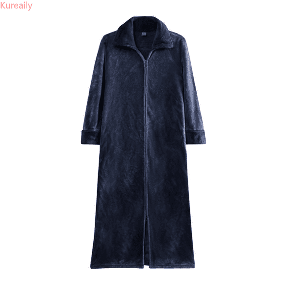 Kureaily Mens Bathrobe Autumn Winter Flannel Pajamas Loose Zippered Thick Nightgown Lounging Suit Pajama Pants Sleepwear