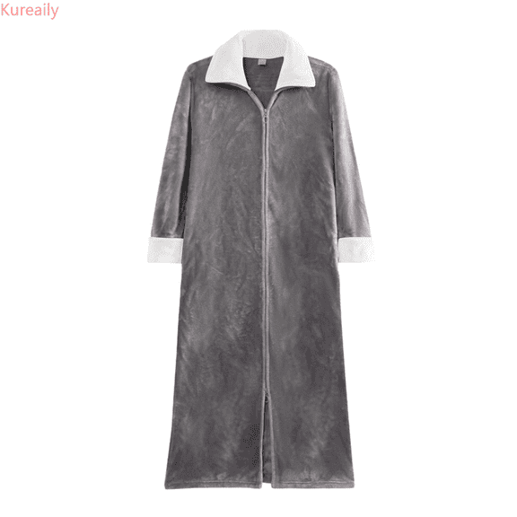 Kureaily Mens Bathrobe Autumn Winter Flannel Pajamas Loose Zippered Thick Nightgown Lounging Suit Soft Lightweight Sleep Sets