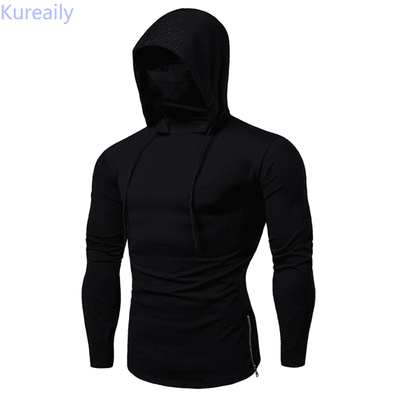 Kureaily Mens Button Sports Long Sleeve Vest Hooded Splice Large Open-Forked Male Tank Tops Shirt Blouse