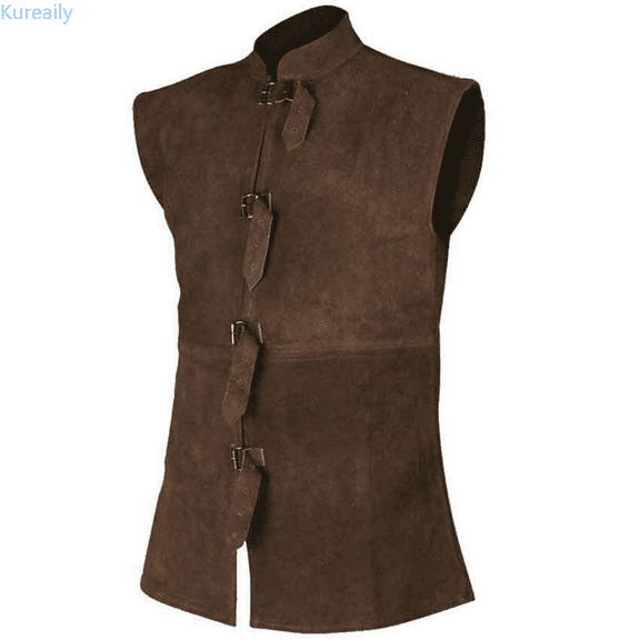 Kureaily Mens Button Strap Vest Suit Vest Retro Leather Regular Fit Casual Waistcoat