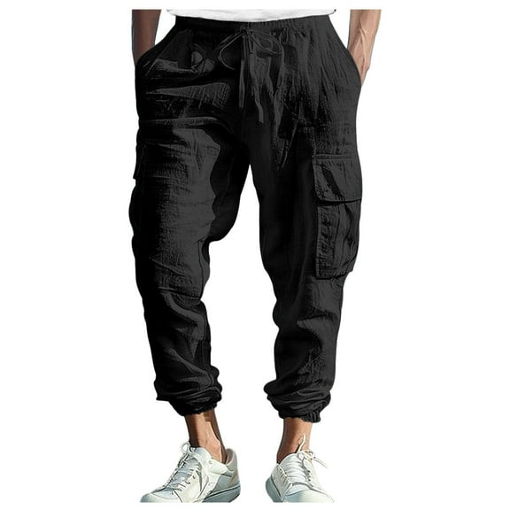 Kureaily Mens Cotton Yoga Pants Elastic Waist Trousers Casual Summer Beach Cargo Pants
