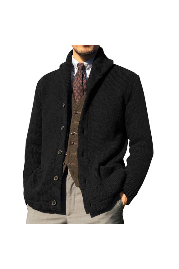 Mens Fashion Leisure Solid Wool Knitting Stand Collar Long Sleeve Long Style Cardigan Coat