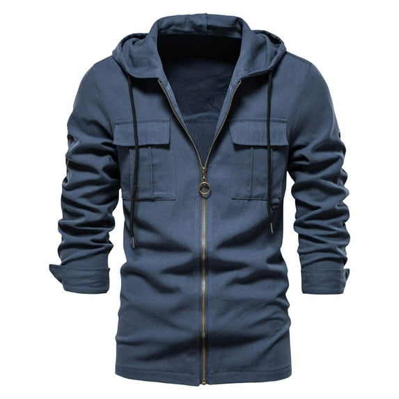 Kureaily Mens Fashion Simple Slim Fit Solid Color Pocket Decoration Cardigan Long Sleeve Coat