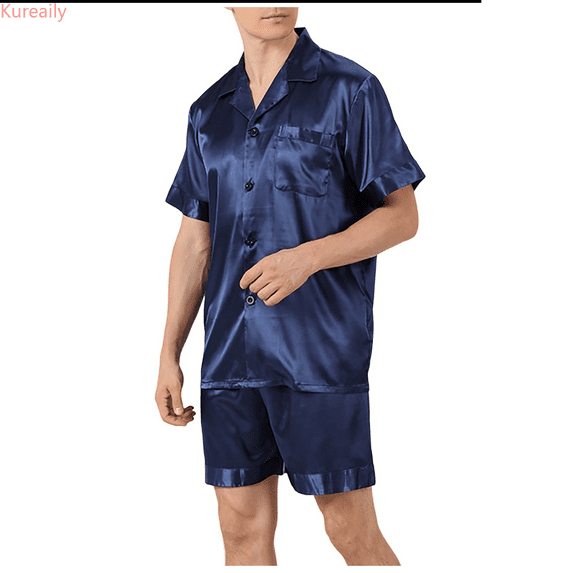 Kureaily Mens Large Size Loose Homewear Summer Mens Breathable Thin Short Sleeved Shorts Mens Pajama Set
