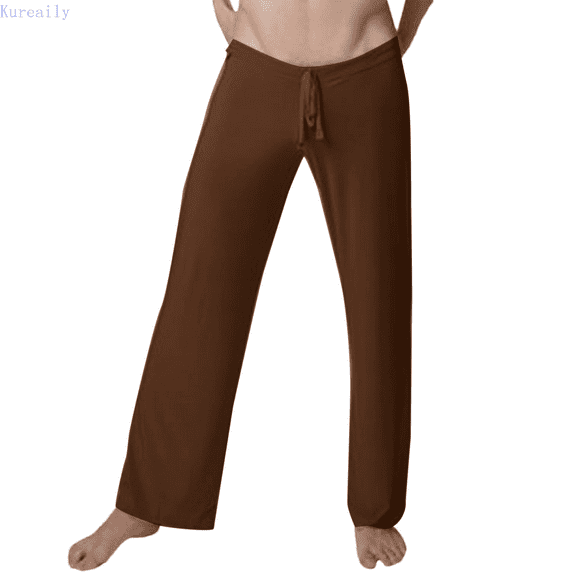 Kureaily Mens Light Solid Color Soft Silky Yoga Home Clothes Pants Home Pants T-Shirt Pajama Set