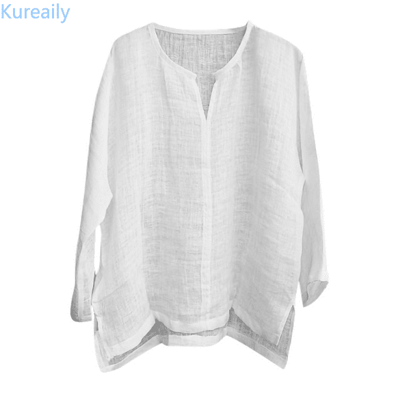 Kureaily Mens Linen Shirts Casual Cotton Long Sleeve Regular-Fit T-Shirt Summer Lightweight Beach Tops