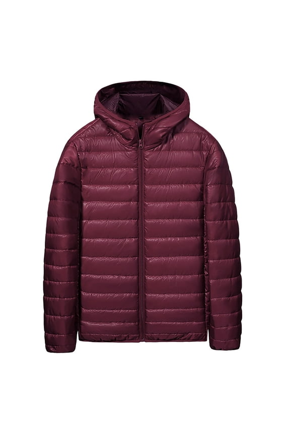 Mens Packable Puffer Jacket Lightweight Hooded Winter Coat Windproof Zipper Down Jacket