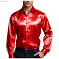thumbnail image 1 of Kureaily Mens Satin Dress Shirt Long Sleeve Silk Shiny Party Shirt, 1 of 1