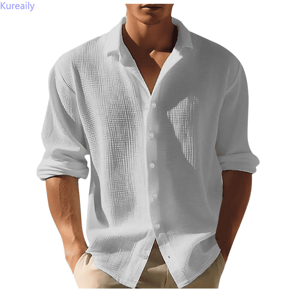 Kureaily Mens Shirt Waffle Button Down Shirts Long Sleeve Casual Work Dress Shirt