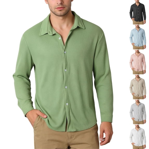 Kureaily Mens Shirt Waffle Button Down Shirts Long Sleeve Casual Work Dress Shirt
