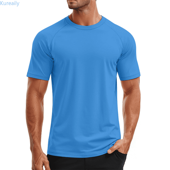 Kureaily Mens Swim Shirt Short Sleeve UPF 50+ Sun Shirt Rash Guard Athletic Quick Drying T Shirts Lightweight Short Sleeve T-Shirt