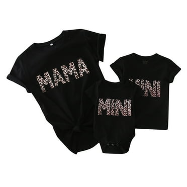 Kureaily Mommy And Me Letter Leopard Print Short Sleeve Romper Bodysuit Family Matching Outfits Summer Clothes For Toddler Toddler Boys Girls 3-6 Months