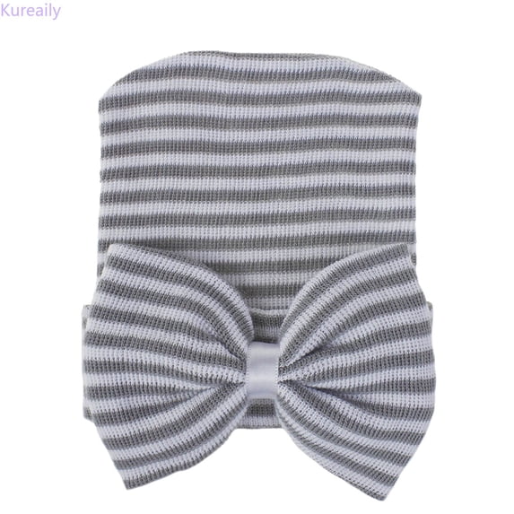 Kureaily Baby Bow Knot Turban Hat Toddler Hat Head Wrap Cap ,Baby Cap Size 0-3 Months ,Gray