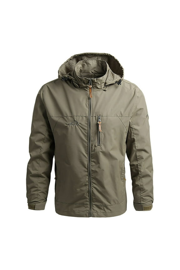 Outdoor Men's Lightweight Jacket Lined Hooded Water Resistant Winter Hiking Windbreaker Jackets Detachable Hooded