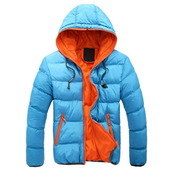 Kureaily Padded Hoodie Men's Casual Winter Color Coat Collision Zipper Men's Coats