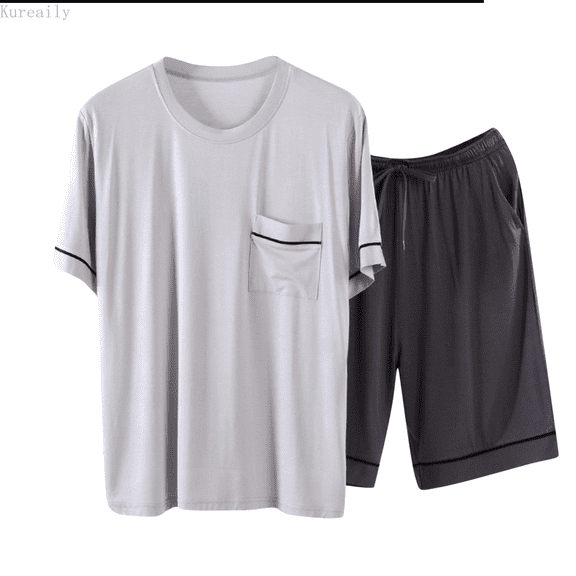 Kureaily Pajamas Mens Short Sleeved Solid Casual Wearable Housewear Suit Summer Sleepwear