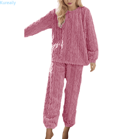 Kureaily Pajamas for Women Sets Soft Comfy Pajama Pullover Warm Plush Lounge Sleepwear 2 Piece