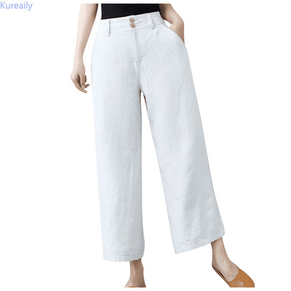 Kureaily Pants Waist Elastic Band Balloon Linen Loose Casual Women Summer Women's Casual Trousers