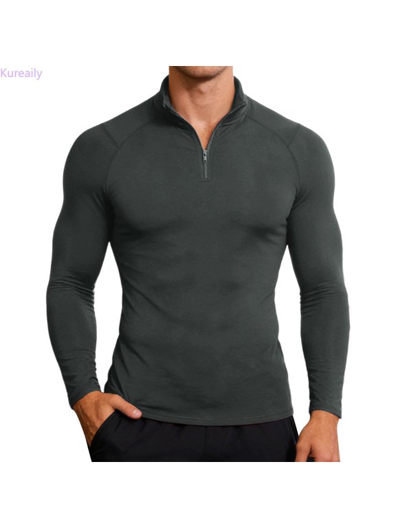 Performance Compression Long Sleeve Shirt High Elasticity Workout Running Training Athletic Fitness Top Cotton Tee Shirt Top, Size Large