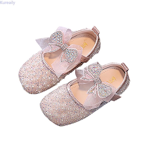 Kureaily Performance Dance Shoes For Girls Childrens Shoes Pearl Rhinestones Shining Kids Princess Shoes 4.5-5 Years