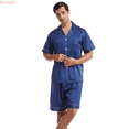 thumbnail image 1 of Kureaily Plain Satin Sleepwear Soft Smooth Short Sleeve Short Pant Sleepwear Man With Pockets Two Piece Pajamas T-Shirt Pajama Set, 1 of 6