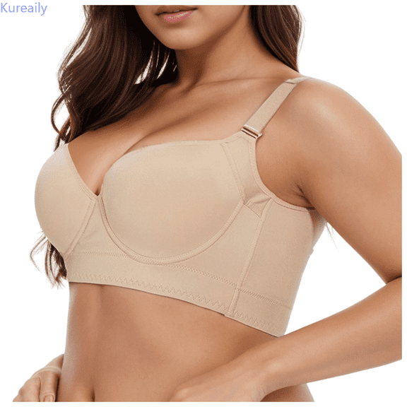 Kureaily Plus Size Lingerie Women's Side Breast Push Up Bra Deep V Bra Sport Everyday Bra